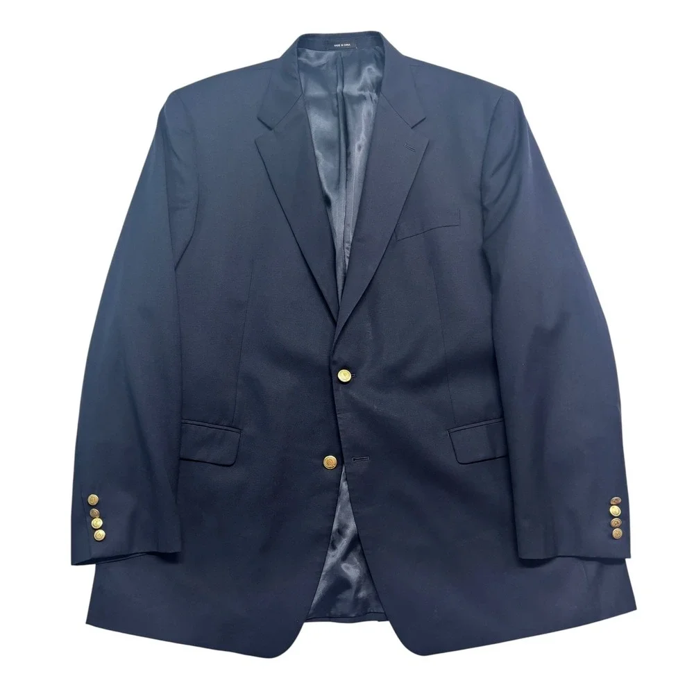 Chaps 50L 50XL Navy Blue Gold Buttons Blazer Jacket Sport Coat 100% Wool Mens